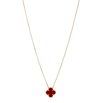 Van Cleef & Arpels 18K Yellow Gold Carnelian Vintage Alhambra Pendant Necklace 1 of 5