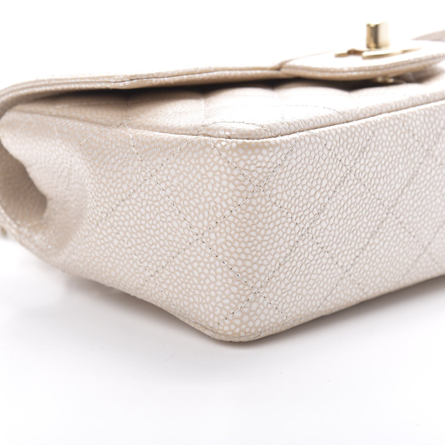 Pearly Caviar Quilted Mini Rectangular Flap Beige