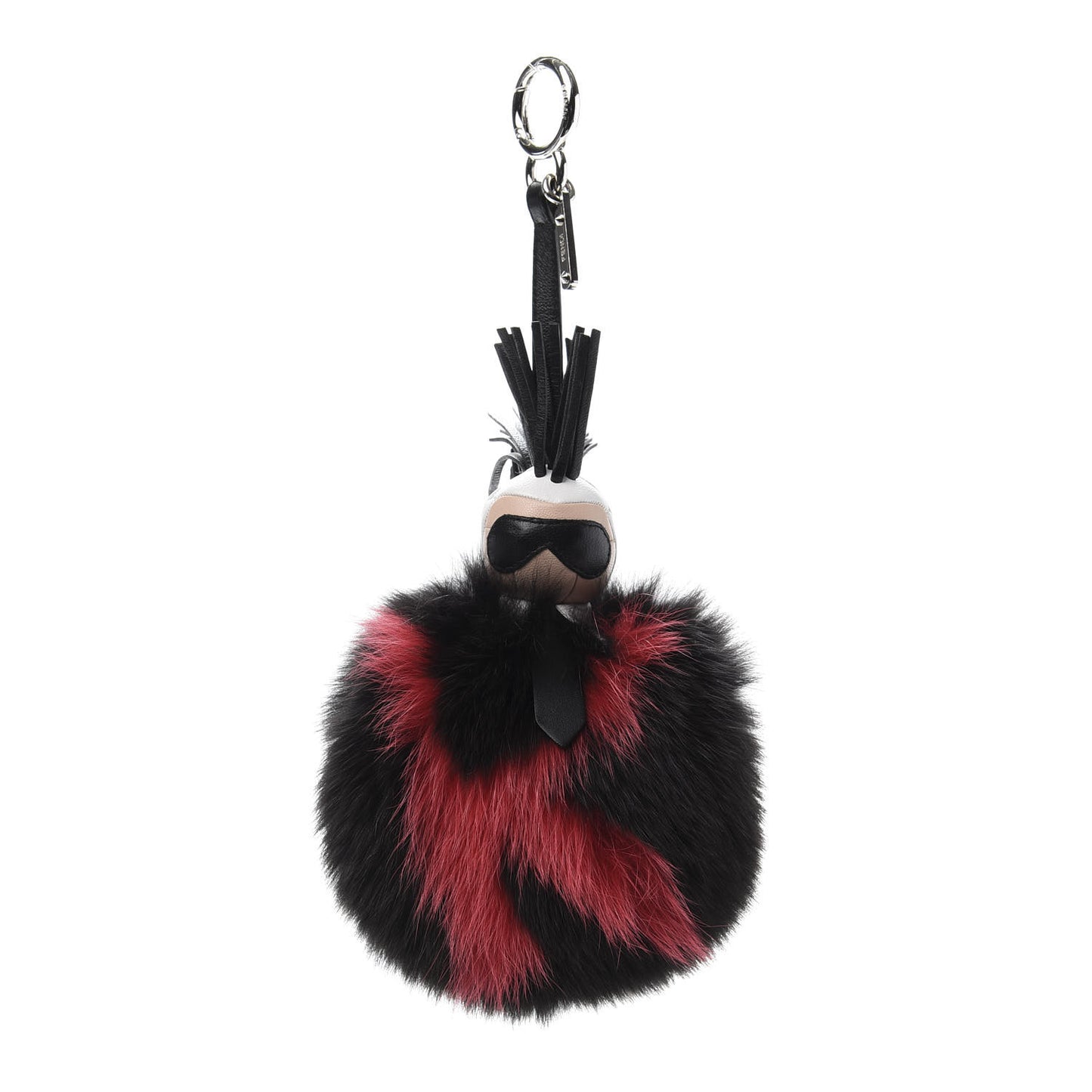 Fox Fur Shiny Nappa Bi-Color Super Karlito Pom Pom Bag Charm Moro Rosso Chiaro