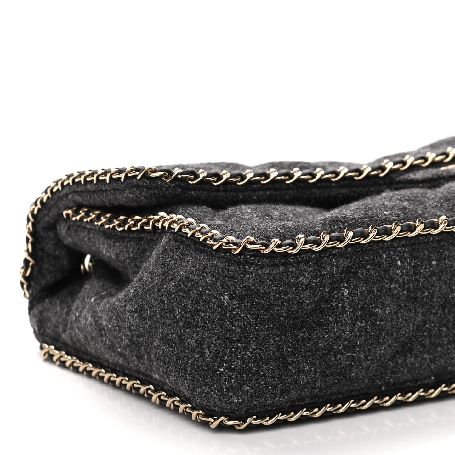 Wool Tweed Quilted Coco Neige Chain Around Flap Black