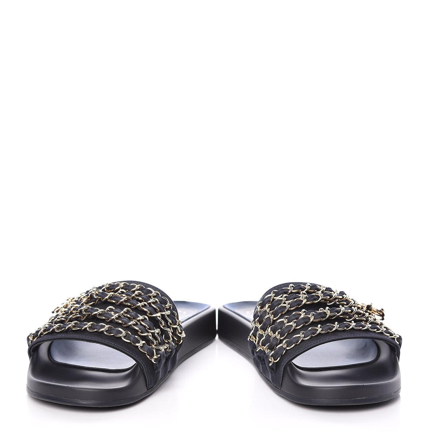 Satin Chain Slides Sandals Flats 37 Marine