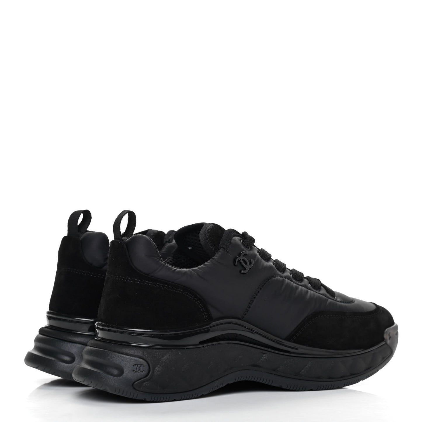 Nylon Suede Calfskin CC Sneakers 38 Black