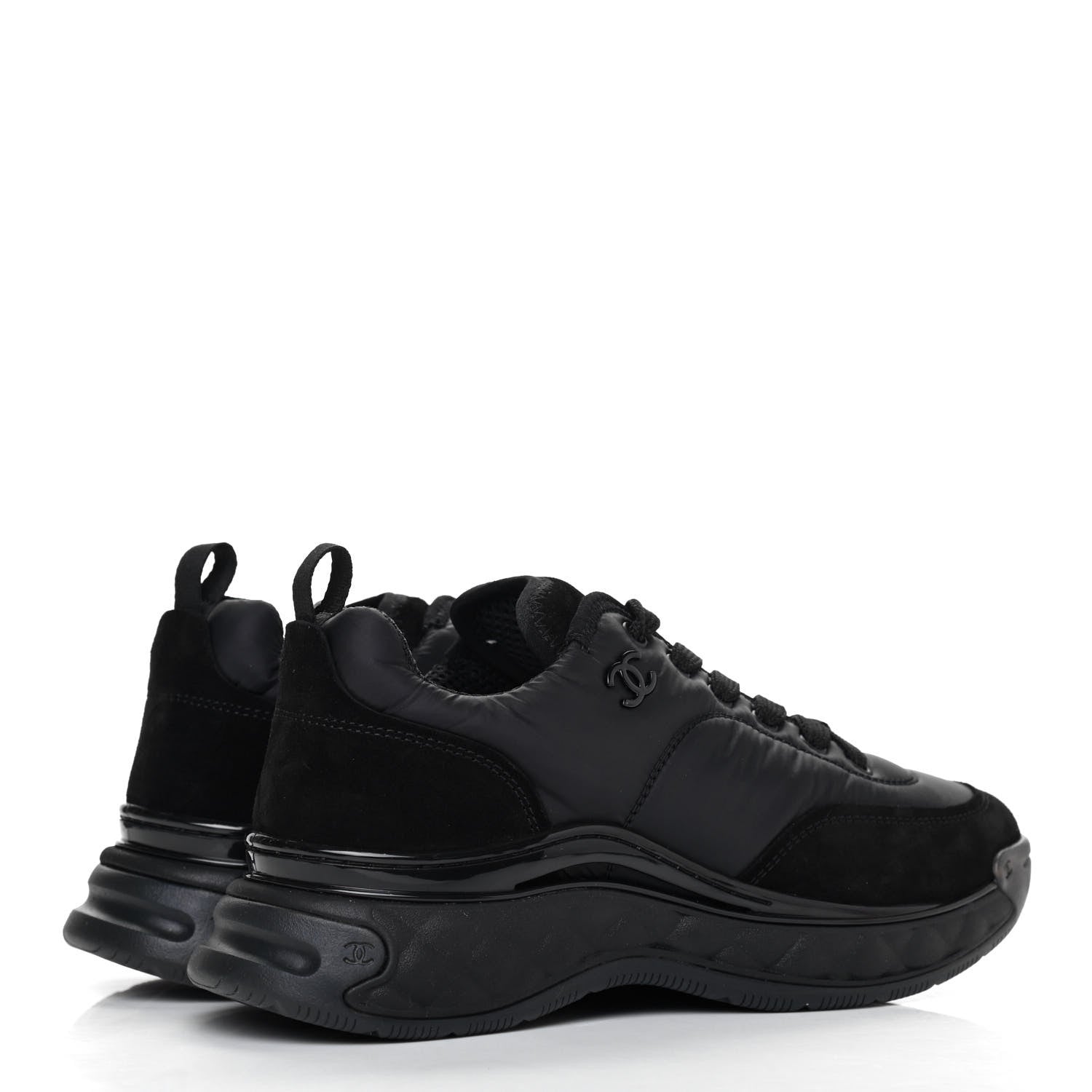 Chanel Nylon Suede Calfskin CC Sneakers 38 Black 4 of 10