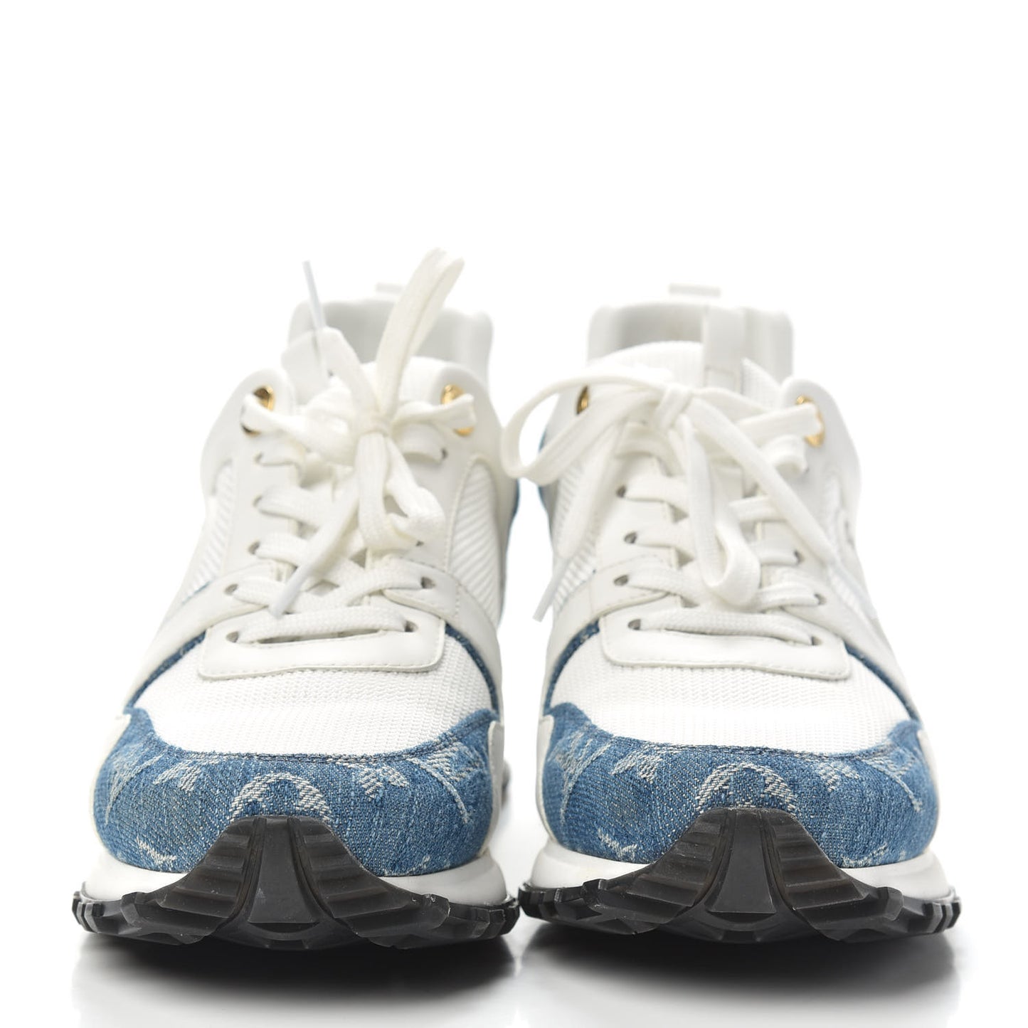 Calfskin Monogram Denim Run Away Sneakers 37.5 White