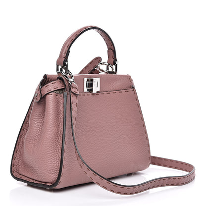 Fendi Cuoio Romano Selleria Bi-Color Mini Peekaboo Iconic Satchel English Rose Camelia 3 of 10