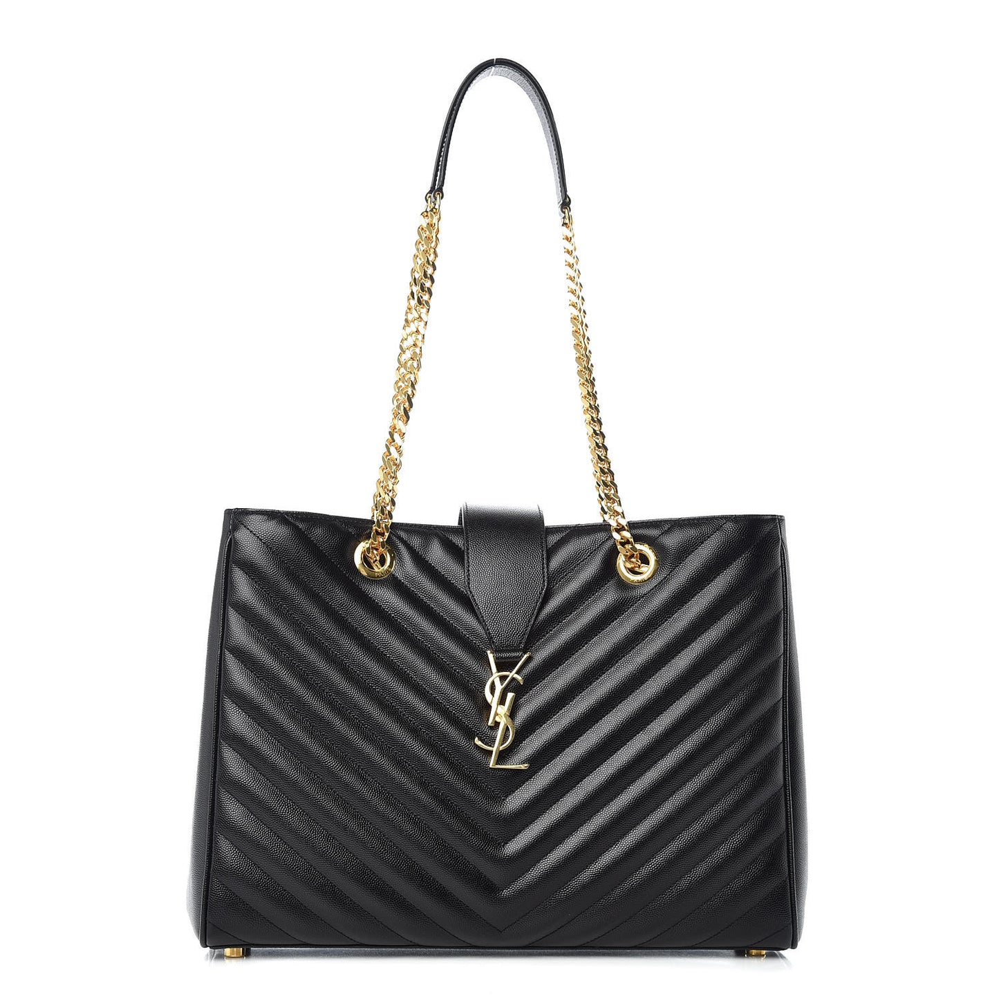 Grain De Poudre Matelasse Chevron Monogram Shopping Bag Black