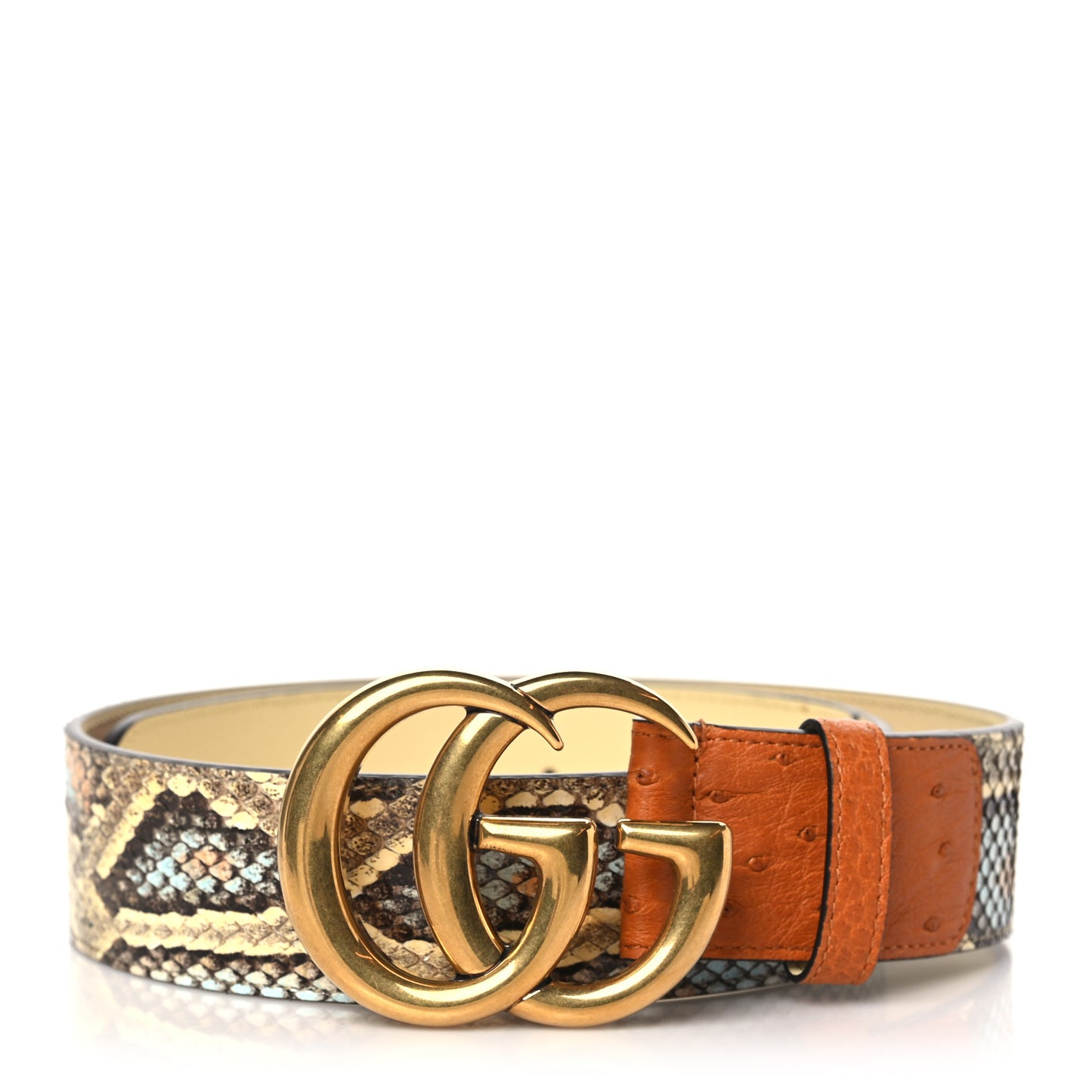 Ostrich Snakeskin Double G 40mm Belt 75 30 Gold Cloud Butter Ivory Paradise Cloud
