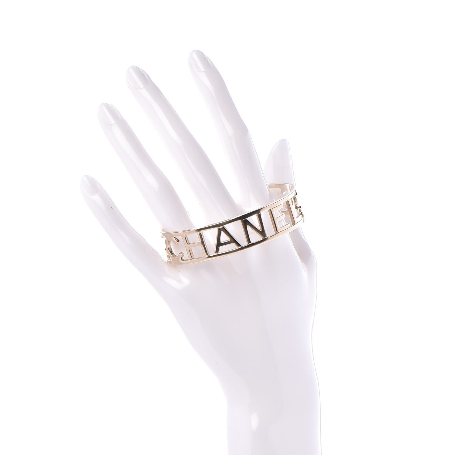 Chanel Baguette Logo Cuff Bracelet Gold 2 of 5