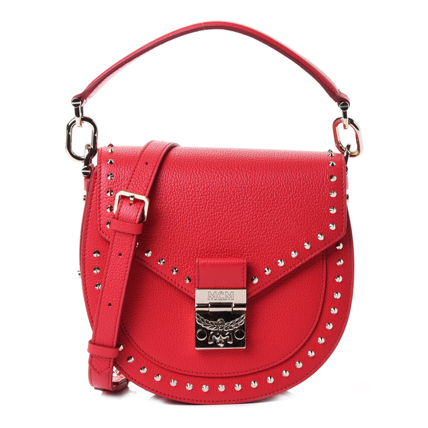 MCM Grained Calfskin Small Patricia Studded Crossbody Bag Red 1 of 4