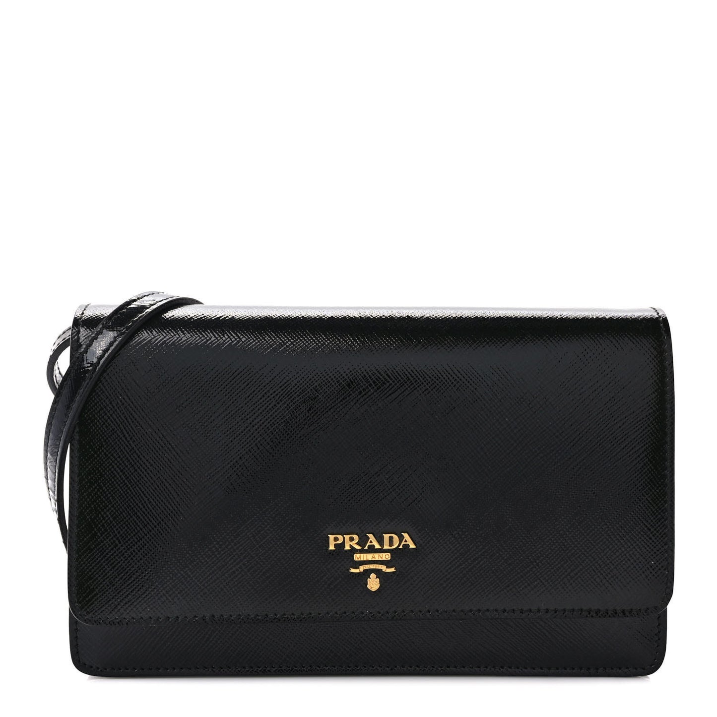 Saffiano Vernice Mini Crossbody Wallet Black