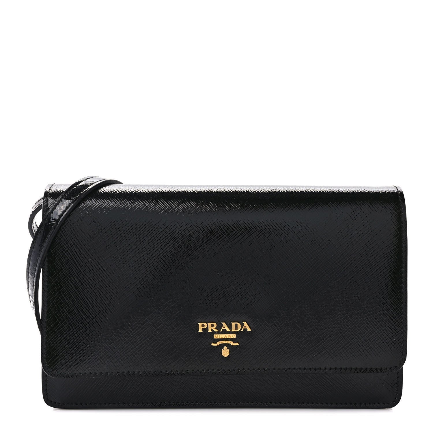 Prada Saffiano Vernice Mini Crossbody Wallet Black 1 of 10