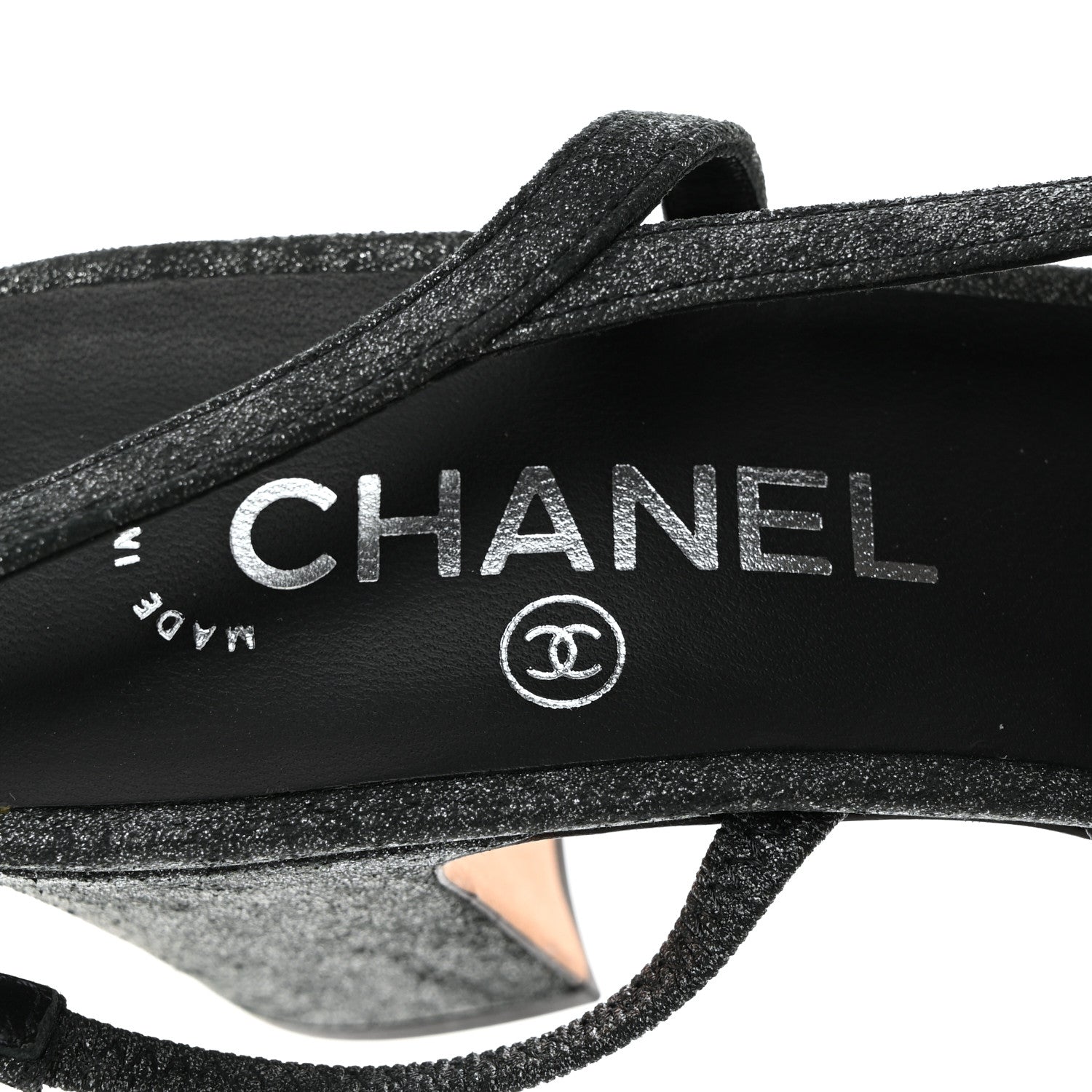 Chanel Wool Velvet Cap Toe CC Slingback Pumps 39.5 Black Grey 6 of 8