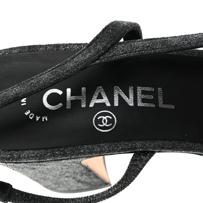 Chanel Wool Velvet Cap Toe CC Slingback Pumps 39.5 Black Grey 6 of 8
