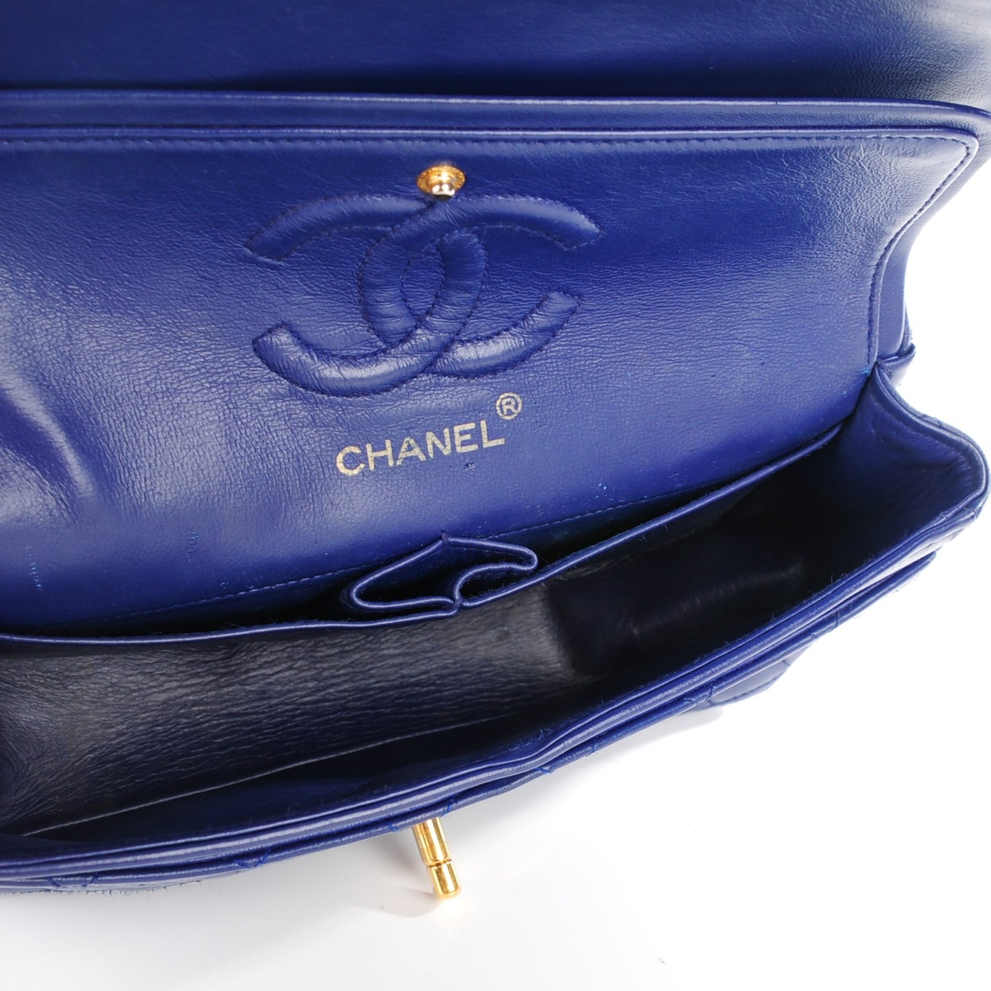 Lambskin Quilted Medium Double Flap Blue