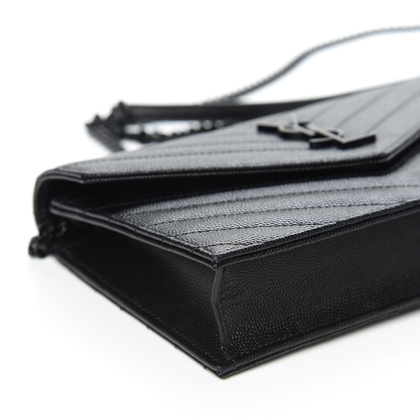 Grain De Poudre Matelasse Chevron Monogram Envelope Chain Wallet Black