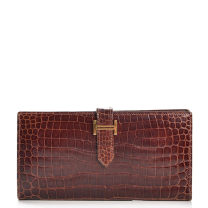 Hermes Shiny Porosus Crocodile Bearn Wallet Miel 1 of 8
