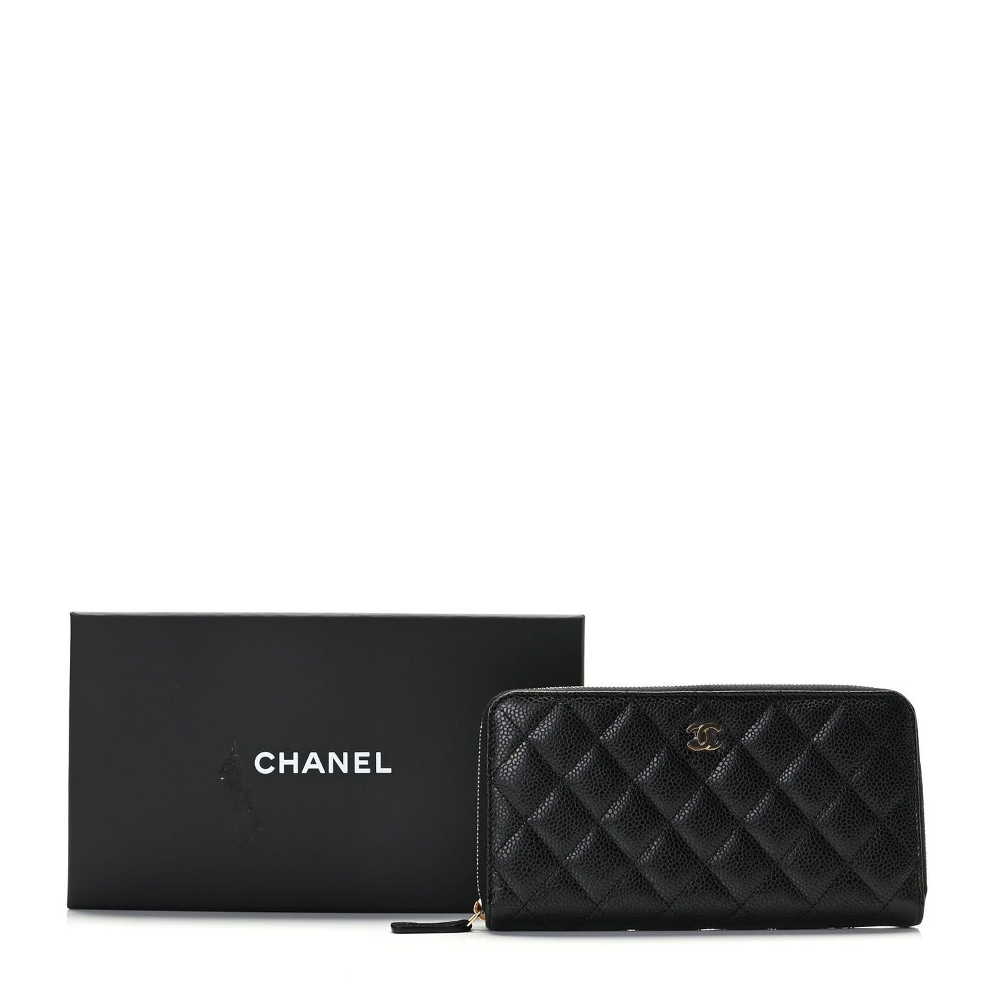 Caviar Quilted Large Gusset Zip Around Wallet Black