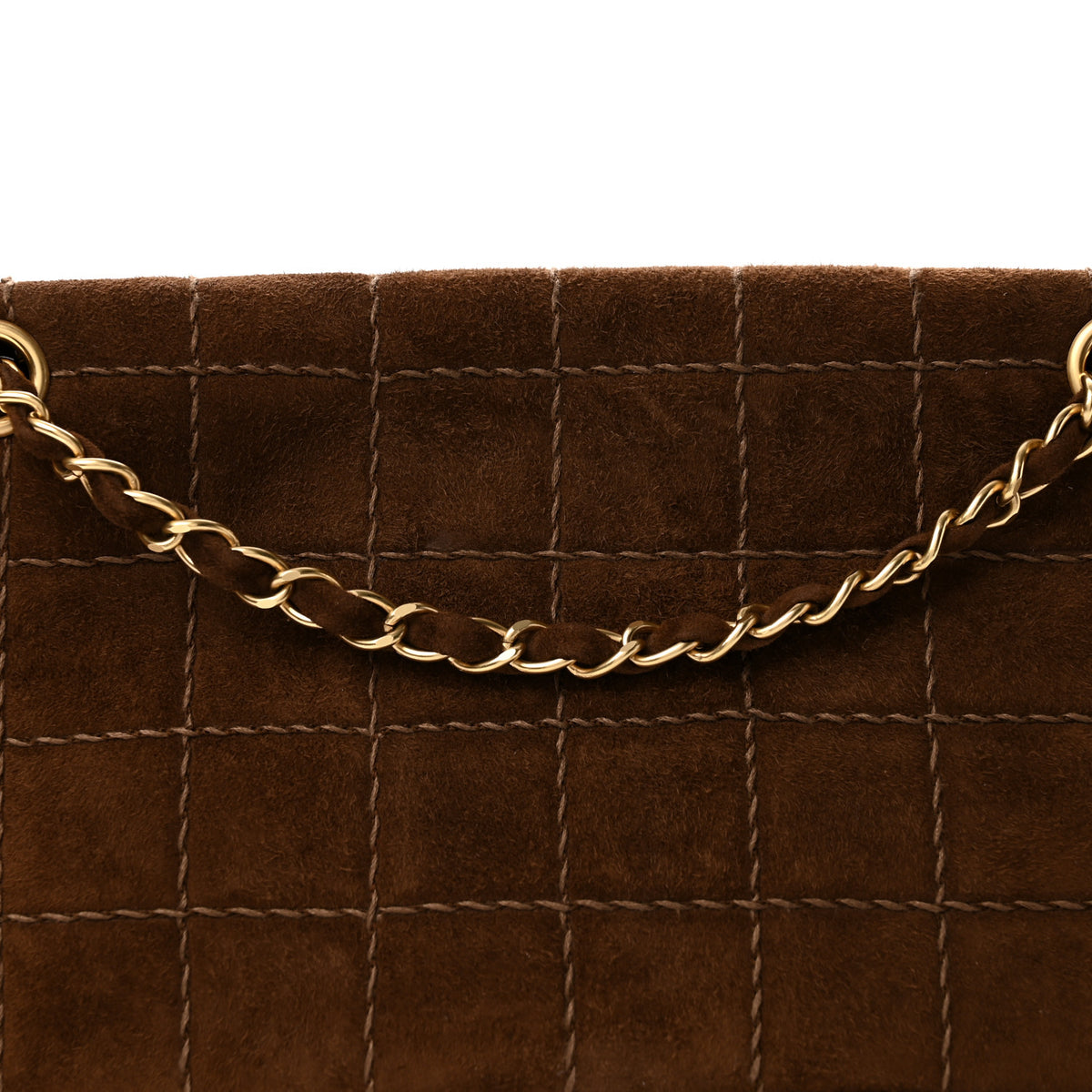 Suede Quilted Chocolate Bar Medium Single Flap Brown