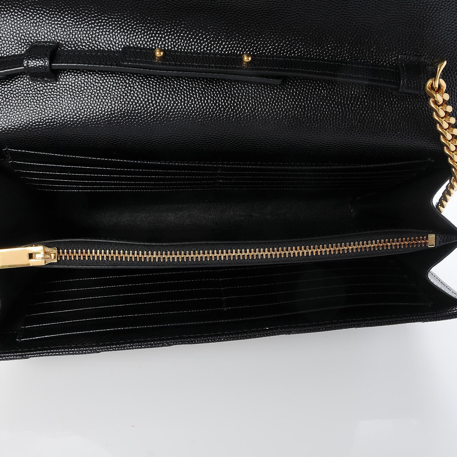 Saint Laurent Grain De Poudre Matelasse Chevron Monogram Chain Wallet Black 5 of 7