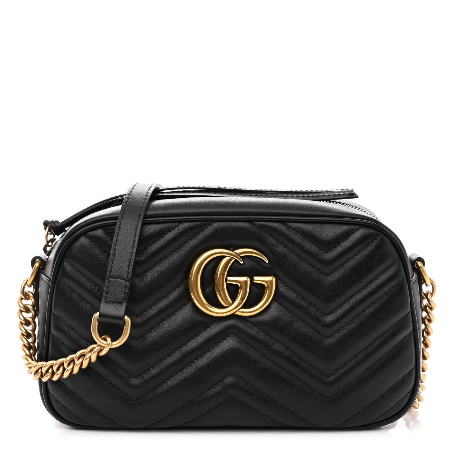Calfskin Matelasse Small GG Marmont Chain Shoulder Bag Black