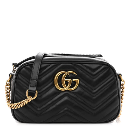 Gucci Calfskin Matelasse Small GG Marmont Chain Shoulder Bag Black 1 of 9