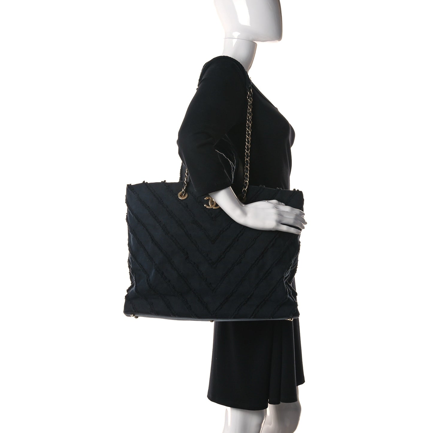 Canvas Chevron Cuba Patchwork Shopper Tote Black