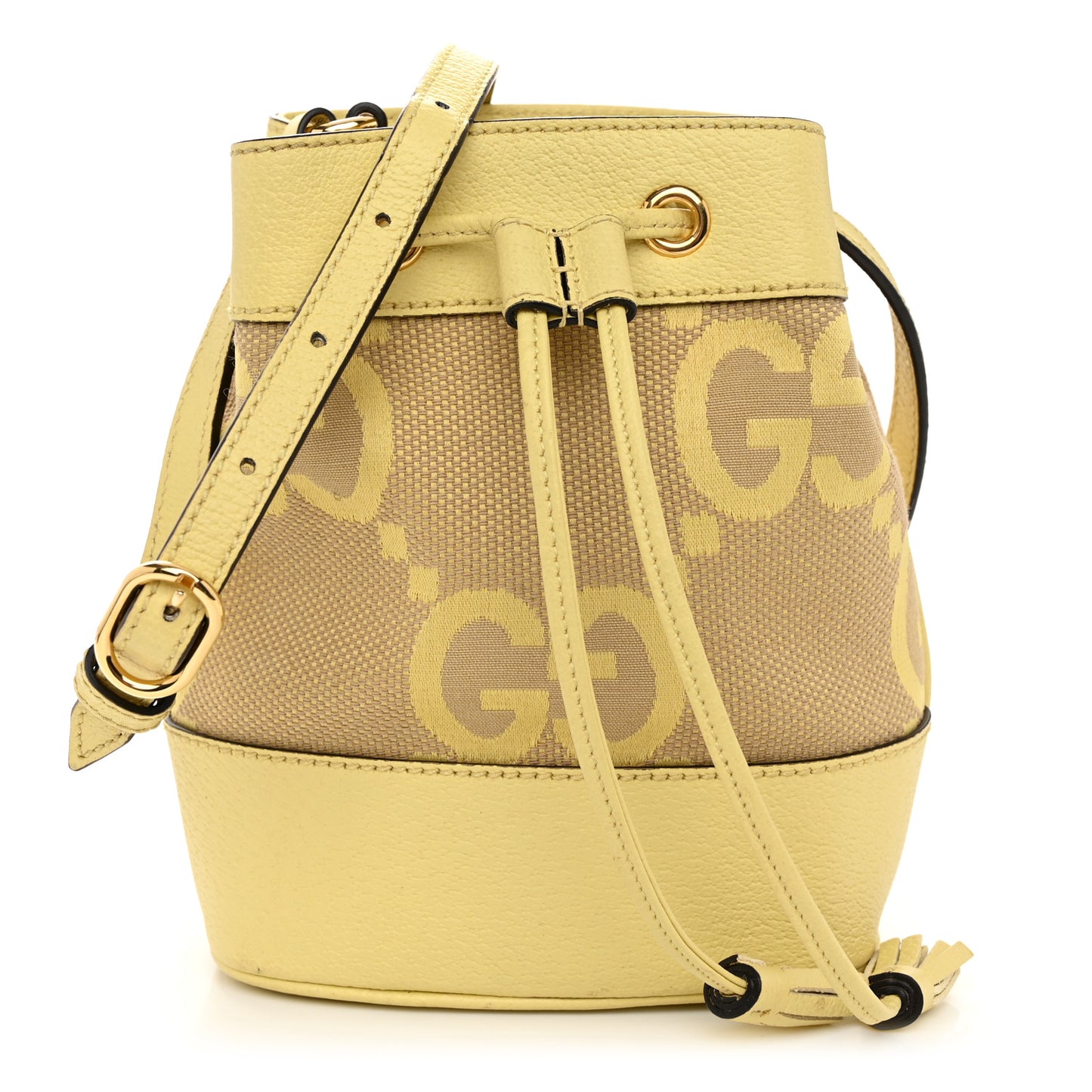 Monogram Jumbo GG Textured Dollar Calfskin Mini Ophidia Bucket Bag Beige Banana