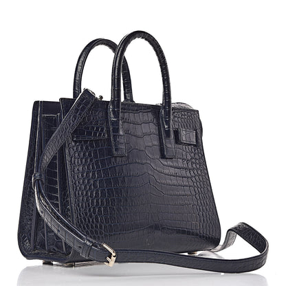 Saint Laurent Calfskin Crocodile Embossed Nano Sac De Jour Navy 3 of 13