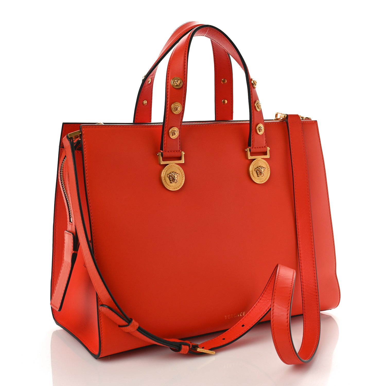 Versace Calfskin Large Medusa Stud Tribute Tote Orange 3 of 8