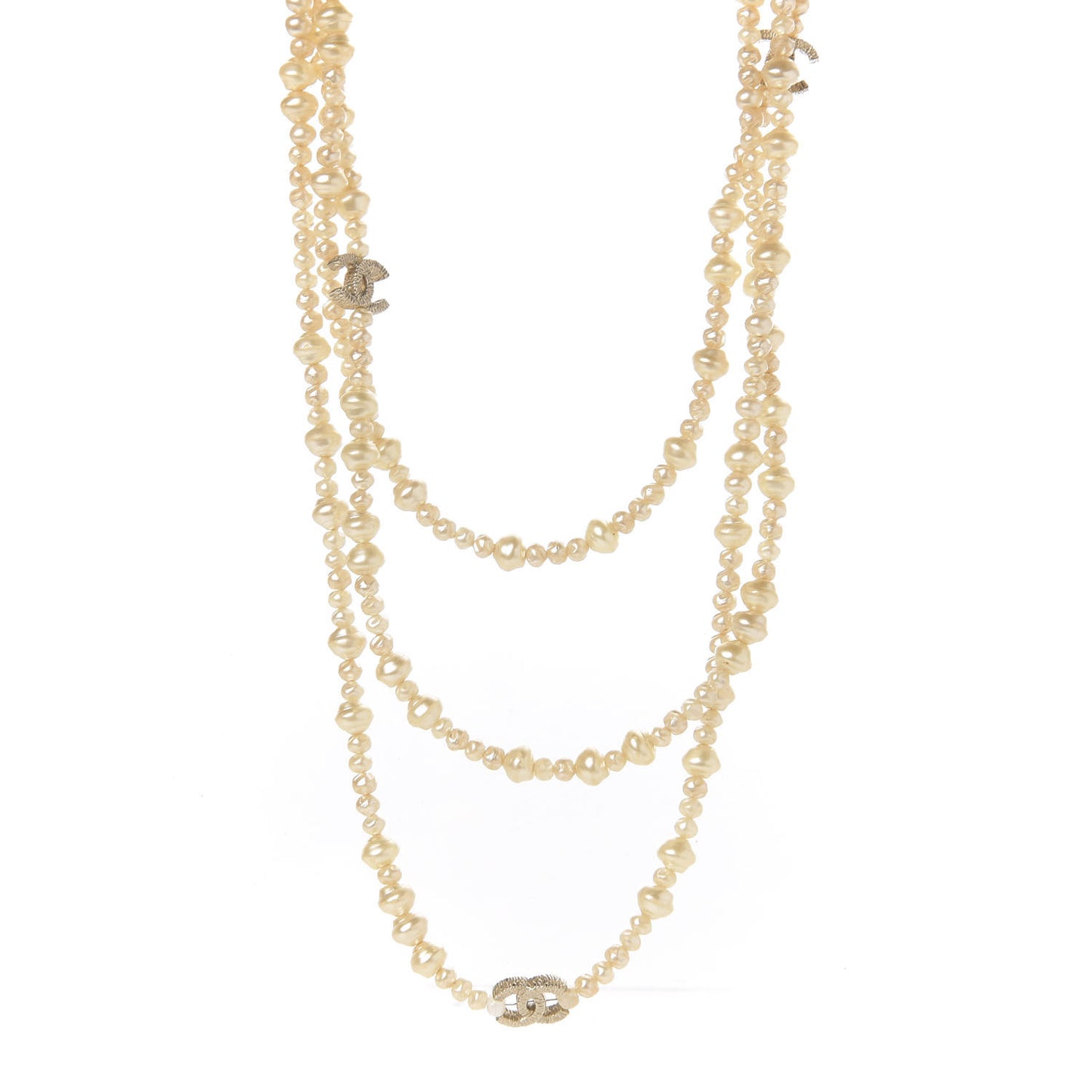 Irregular Pearl CC Multi Strand Necklace Gold