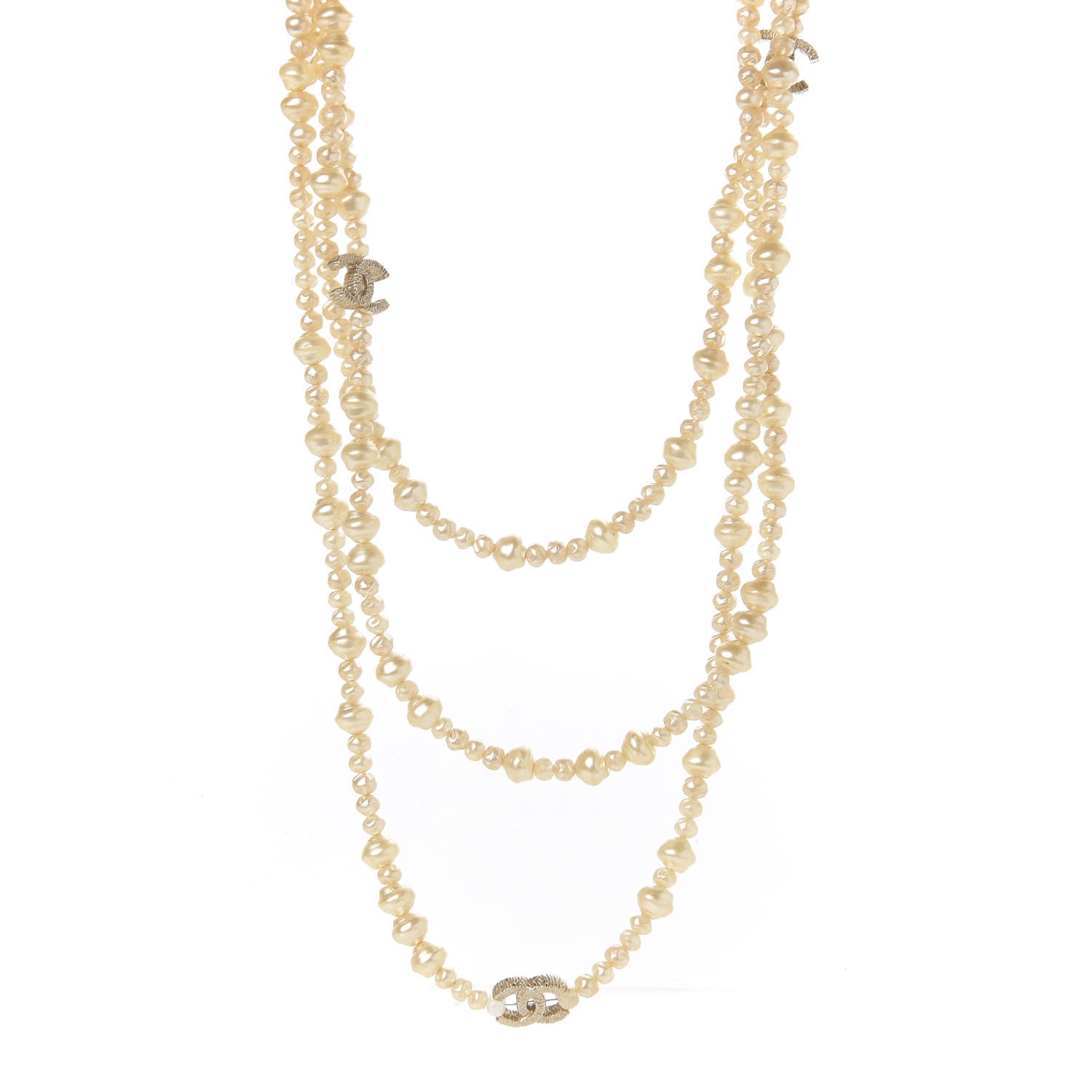 Chanel Irregular Pearl CC Multi Strand Necklace Gold 1 of 3