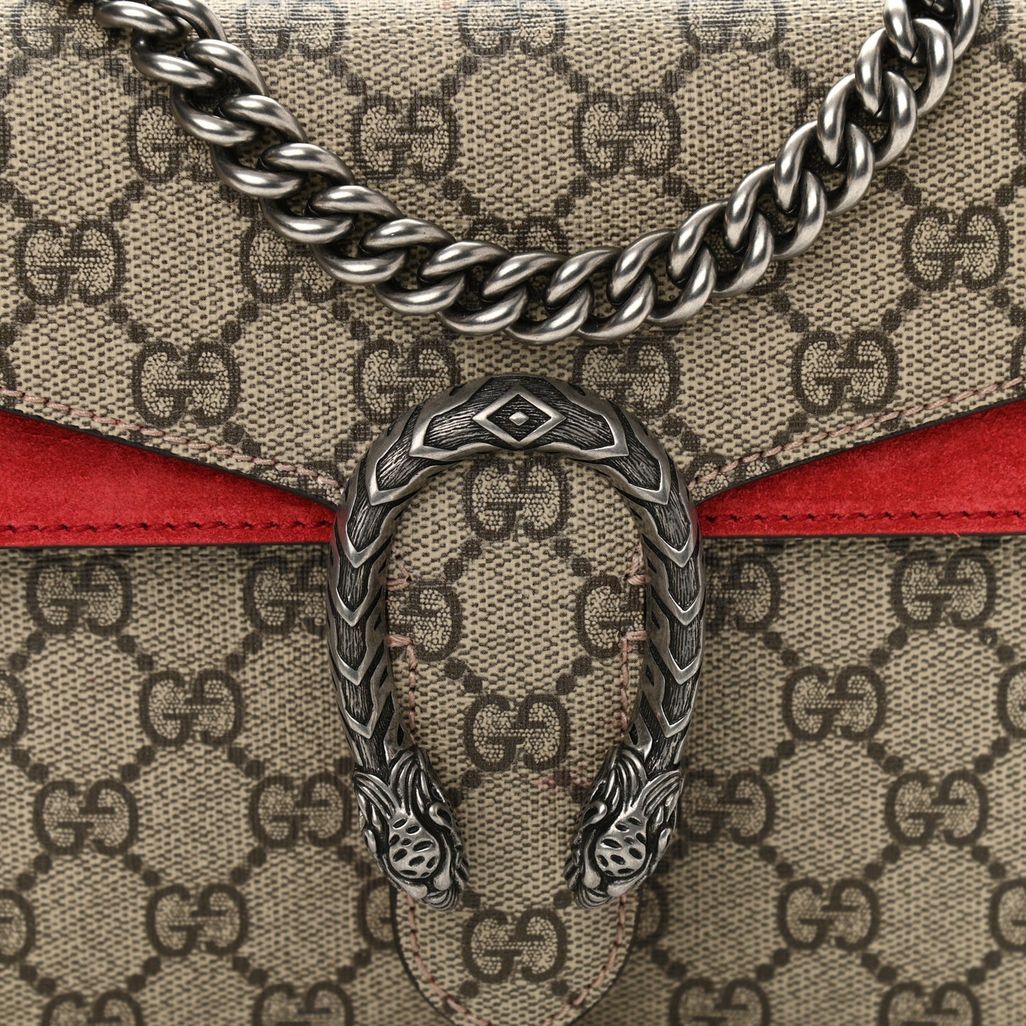 GG Supreme Monogram Suede Mini Dionysus Shoulder Bag Beige Ebony Vulcanic Red