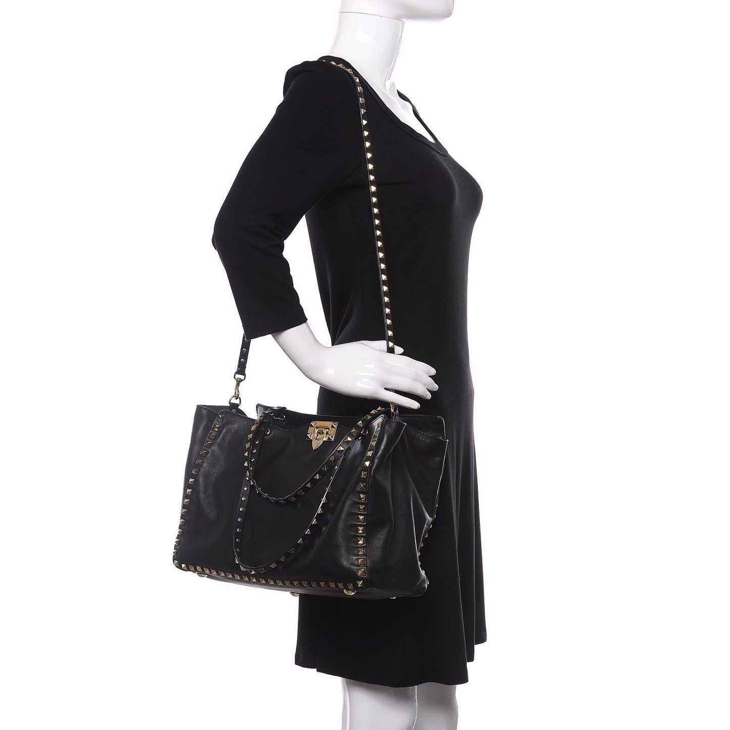 Vitello Medium Rockstud Tote Black