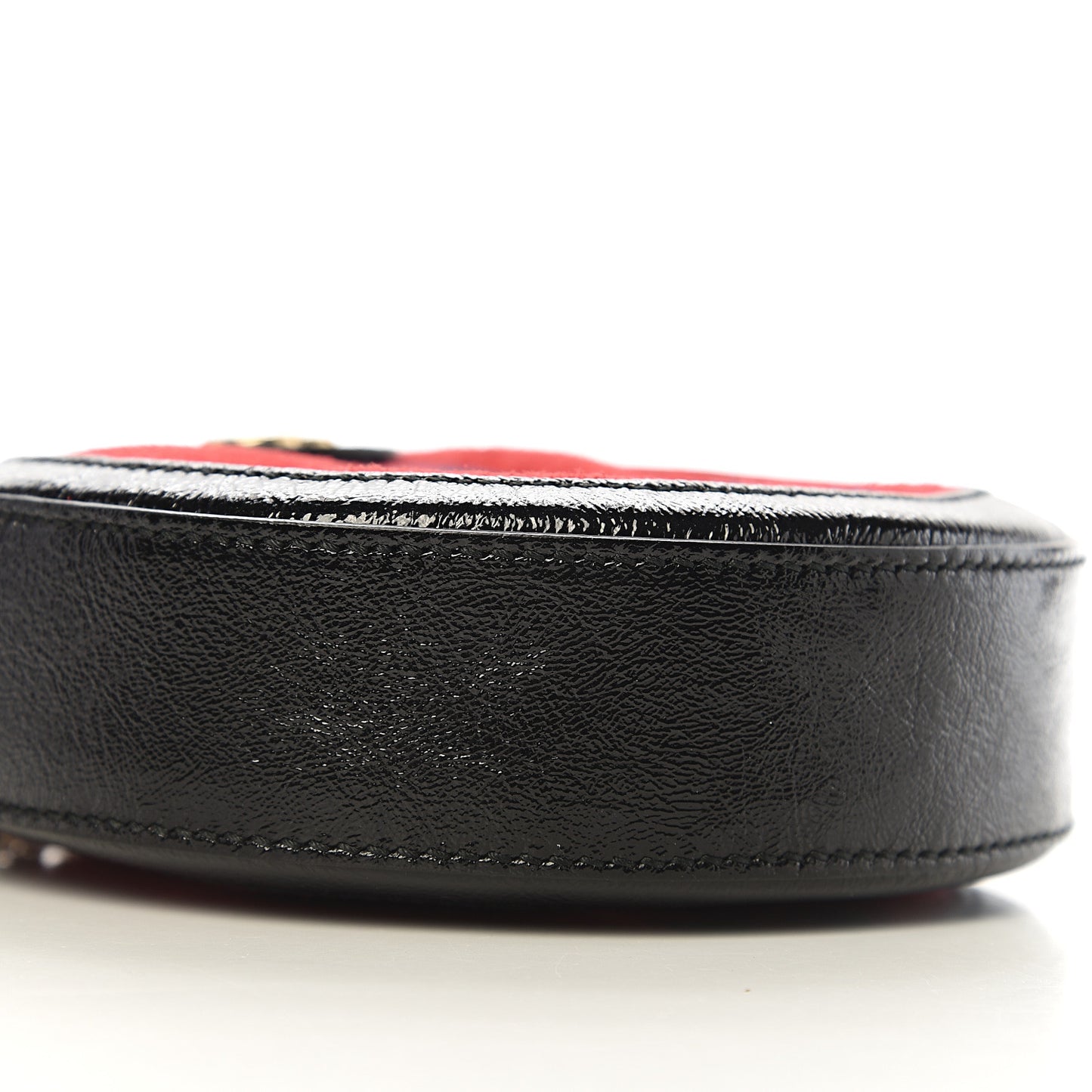 Suede Patent Web Mini Ophidia Round Shoulder Bag Hibiscus Red Black