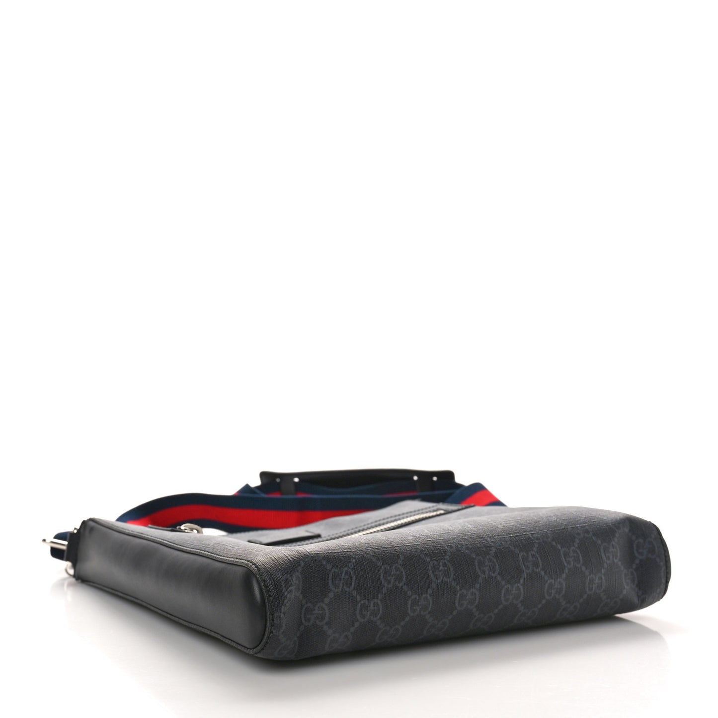 GG Supreme Monogram Appia Calfskin Web Flat Messenger Bag Black Grey