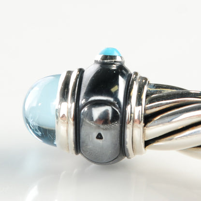 David Yurman Sterling Silver Blue Topaz Turquoise 8.5mm Cable Renaissance Bracelet 5 of 5