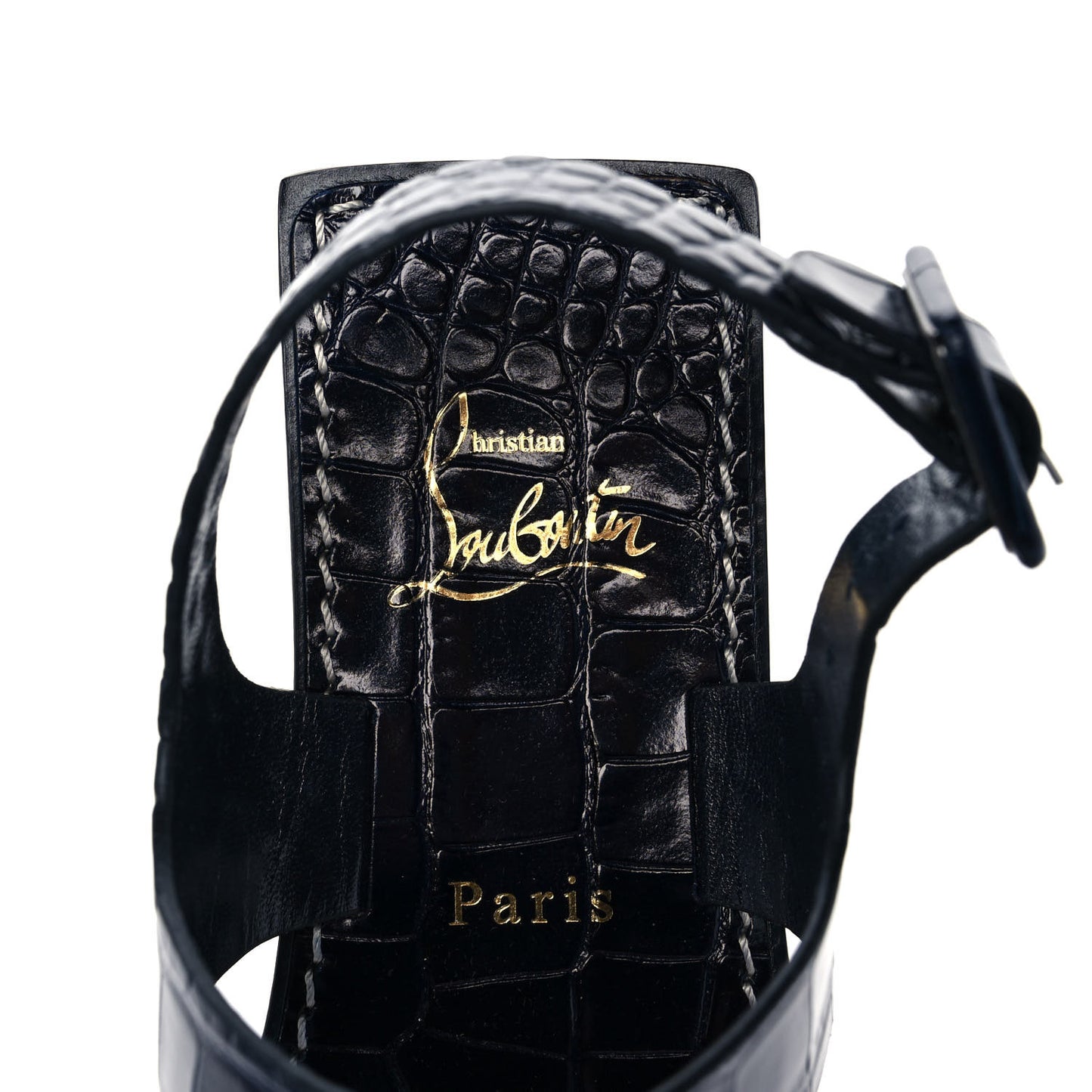 Calfskin Crocodile Embossed Cubongo Flat Sandals 35.5 Obscur