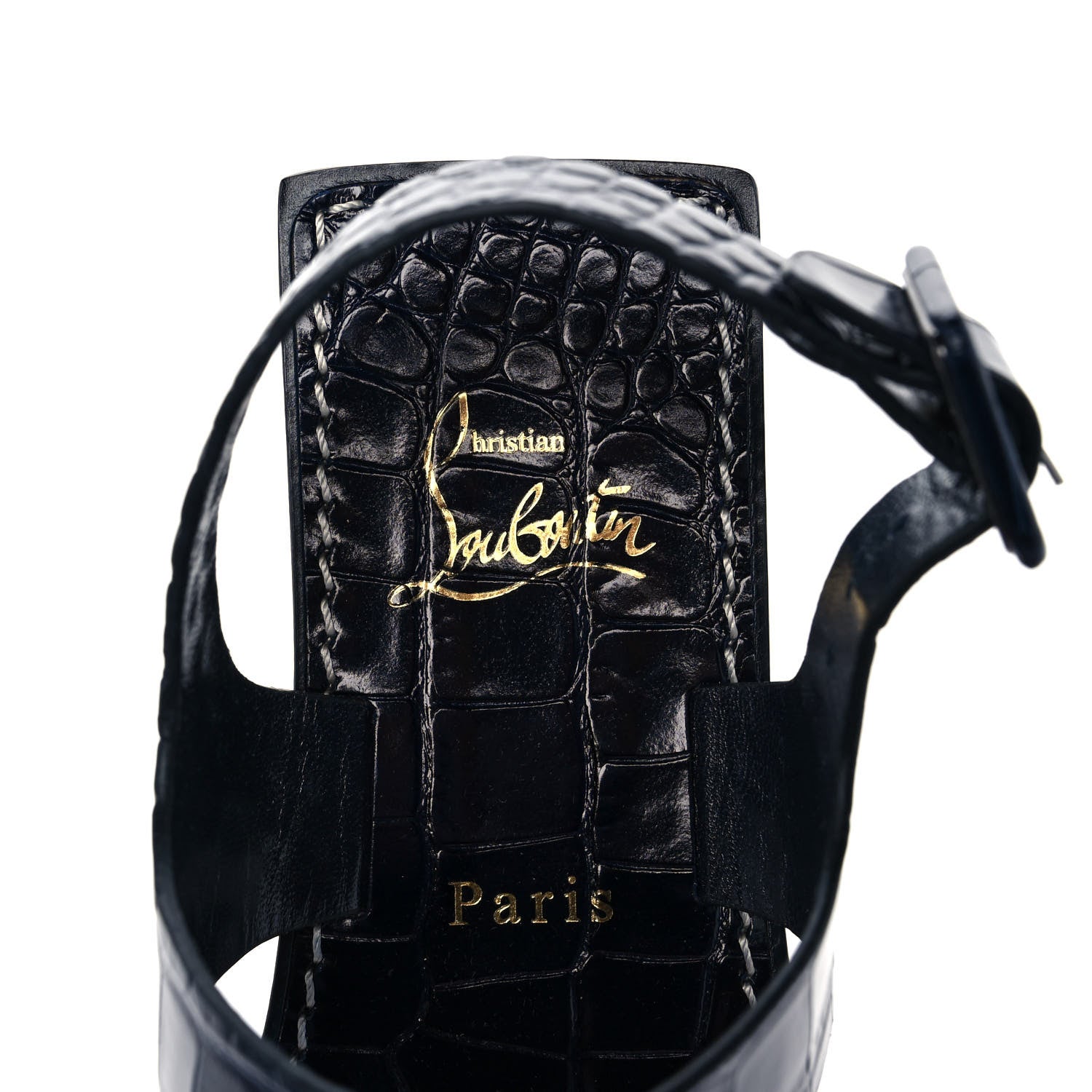 Christian Louboutin Calfskin Crocodile Embossed Cubongo Flat Sandals 35.5 Obscur 7 of 8