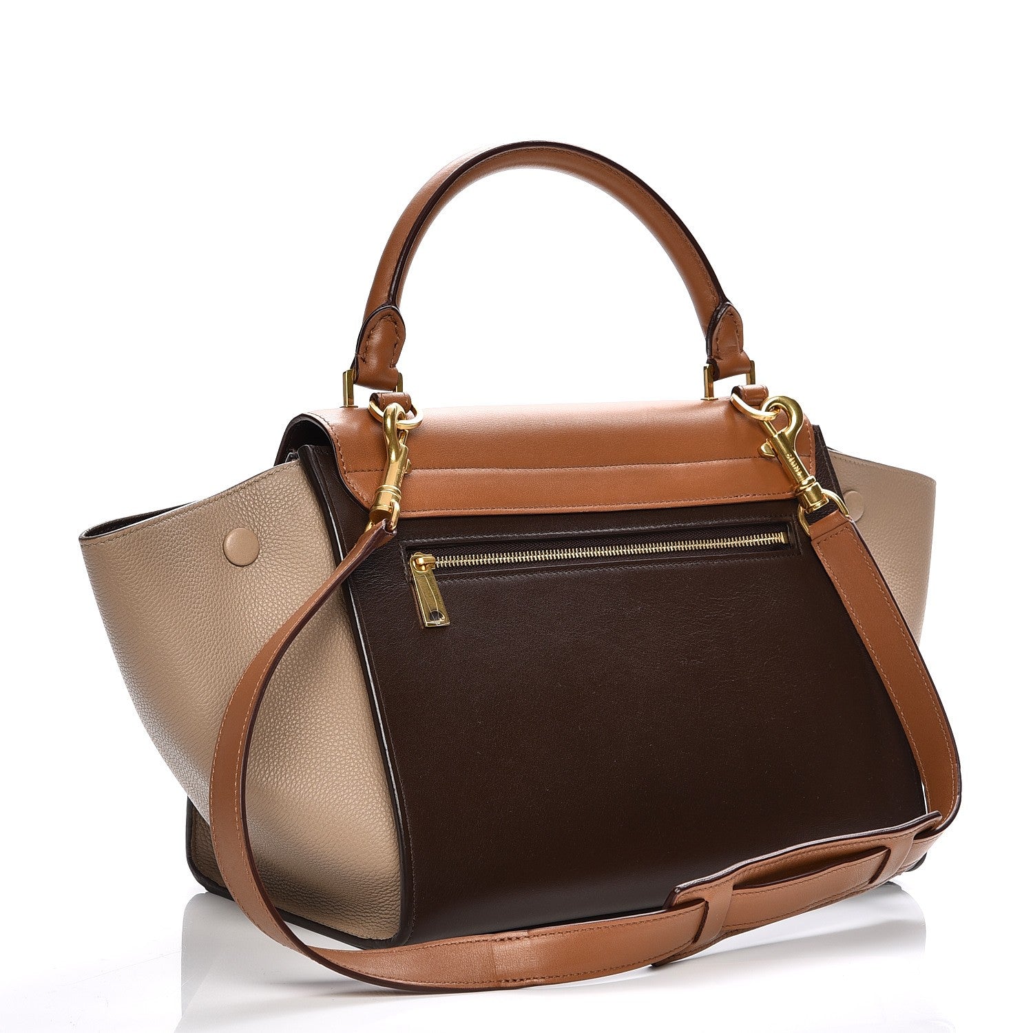 Celine Satin Baby Grained Calfskin Small Tri-Color Trapeze Tan 4 of 8