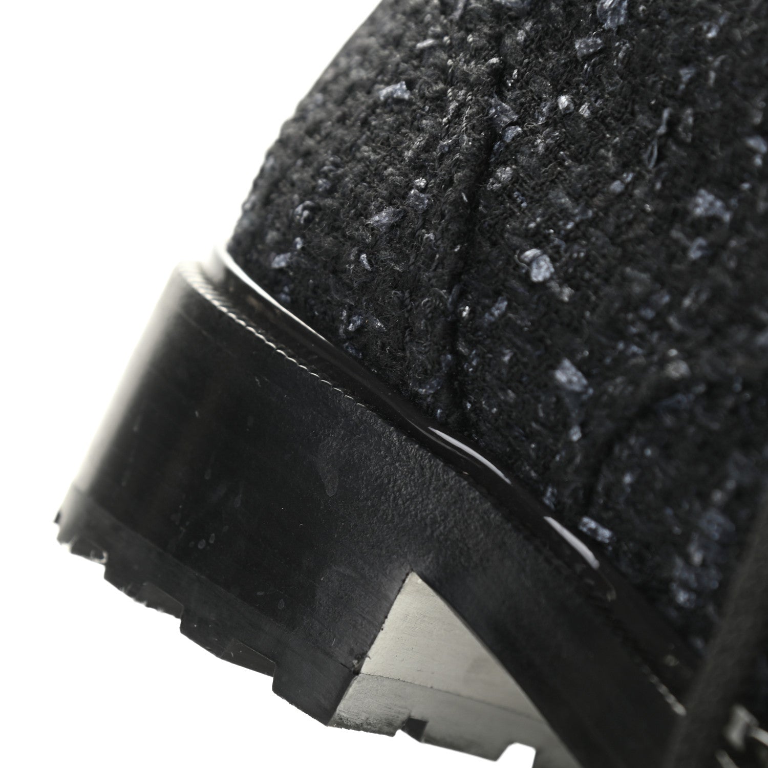Chanel Tweed Patent Calfskin Pearl Combat Short Boots 36.5 Black Grey 10 of 10