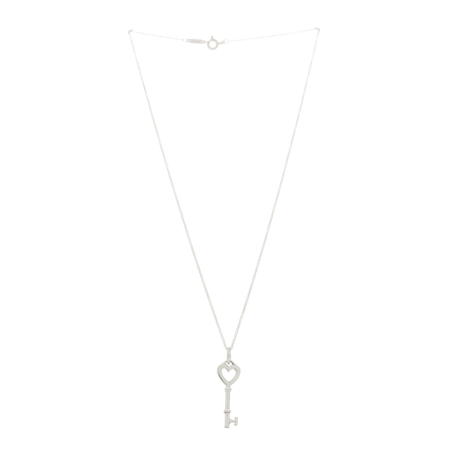 Tiffany Sterling Silver Small Heart Key Pendant Necklace 3 of 7