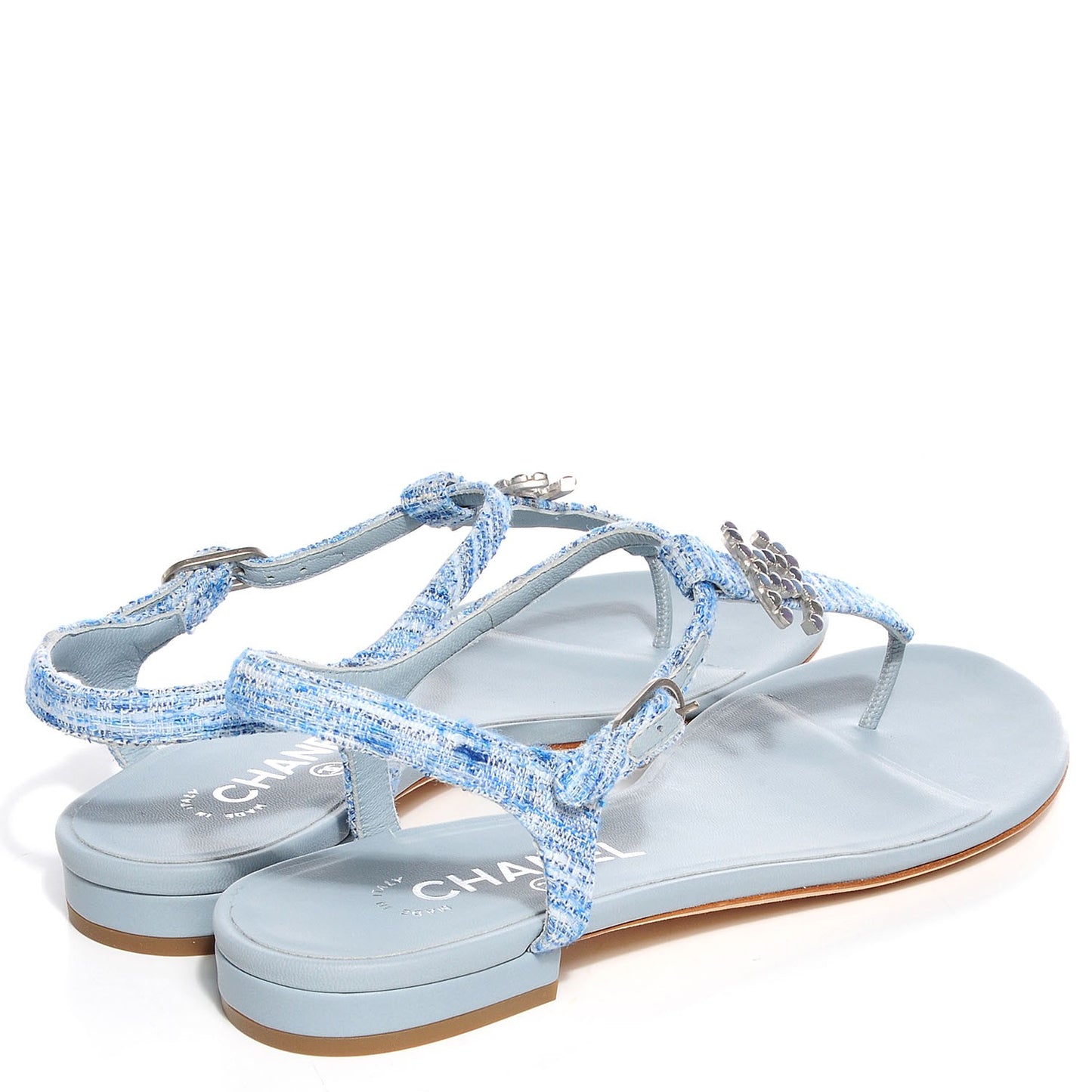 Fantasy Tweed CC Flat Sandals 37.5 Light Blue
