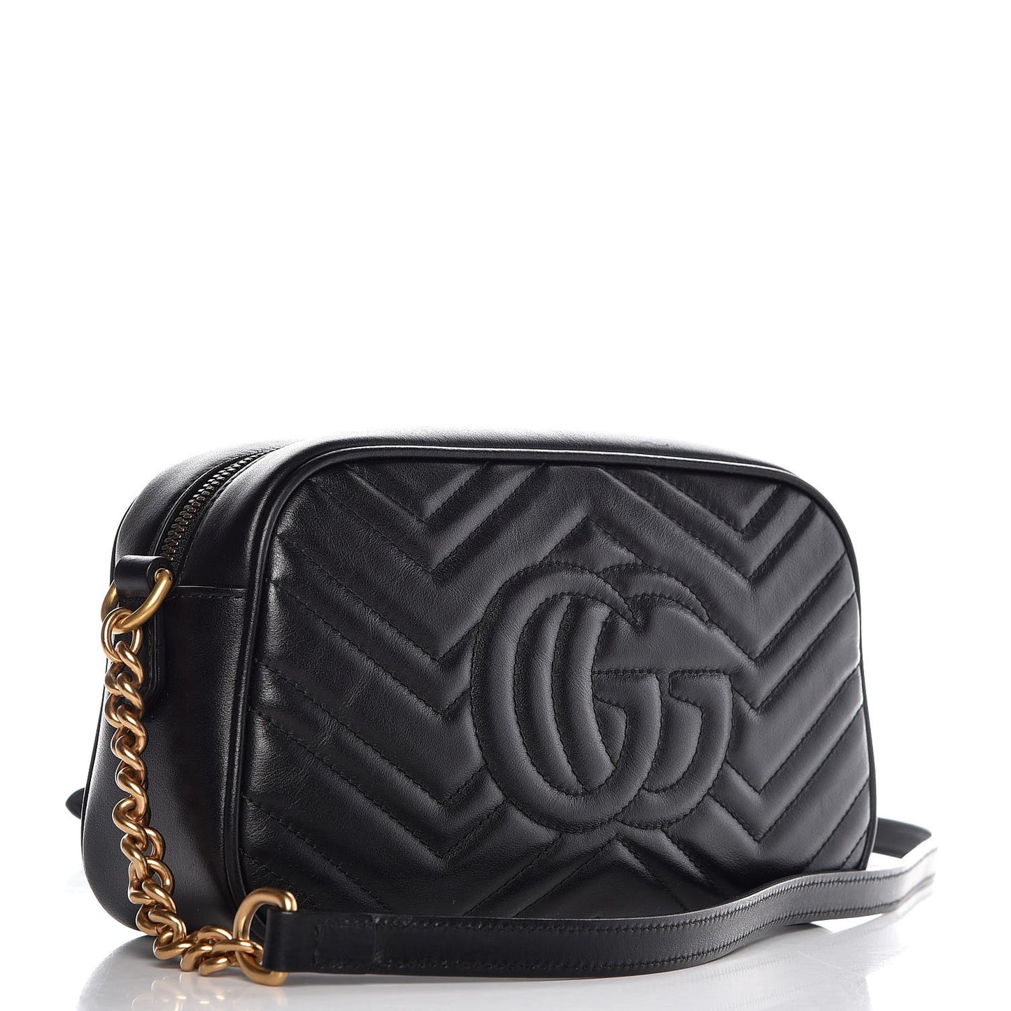 Calfskin Matelasse Small GG Marmont Chain Shoulder Bag Black
