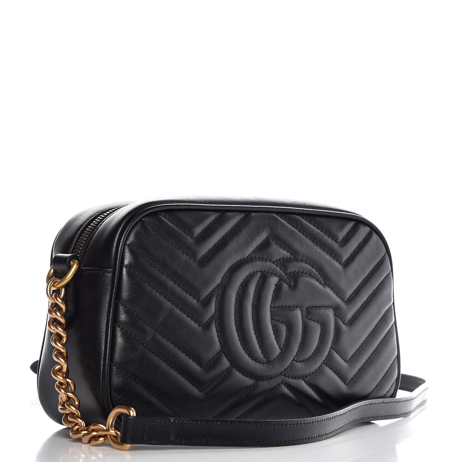 Gucci Calfskin Matelasse Small GG Marmont Chain Shoulder Bag Black 3 of 7