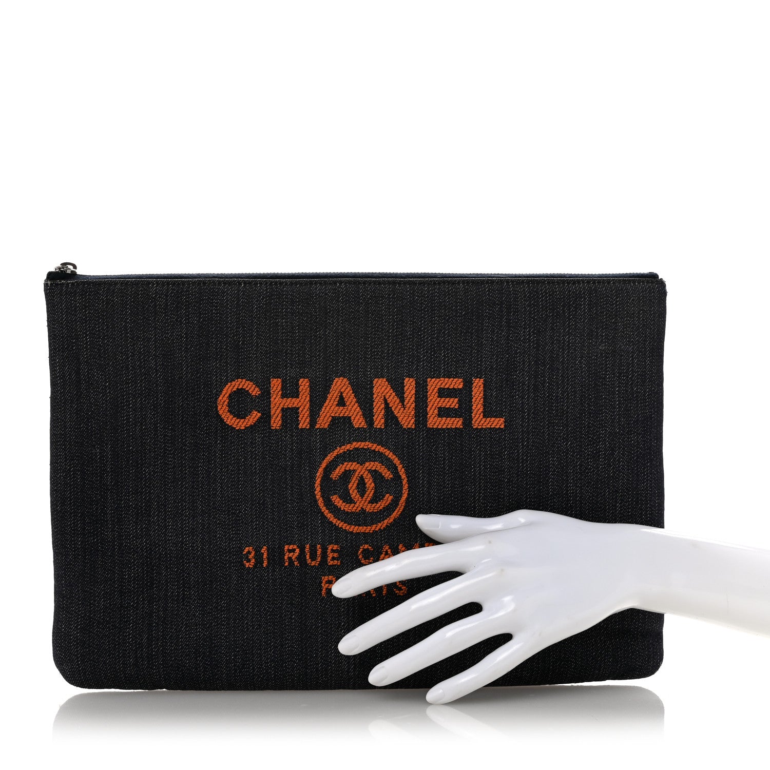 Chanel Denim Large Deauville Pouch Clutch Blue Orange 2 of 10