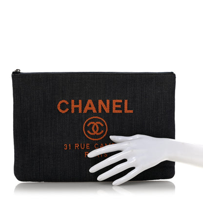 Chanel Denim Large Deauville Pouch Clutch Blue Orange 2 of 10