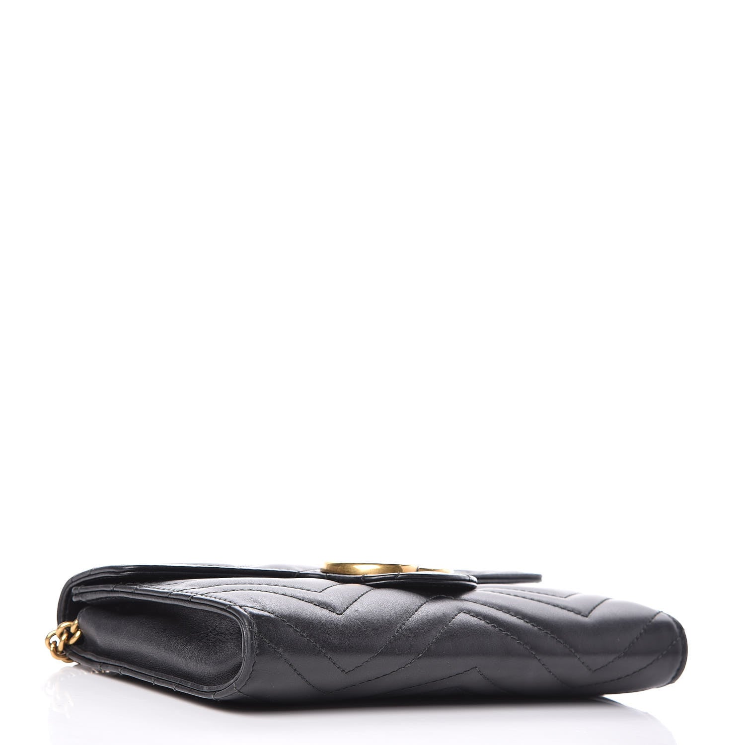 Gucci Calfskin Matelasse Mini GG Marmont Chain Wallet Black 4 of 13