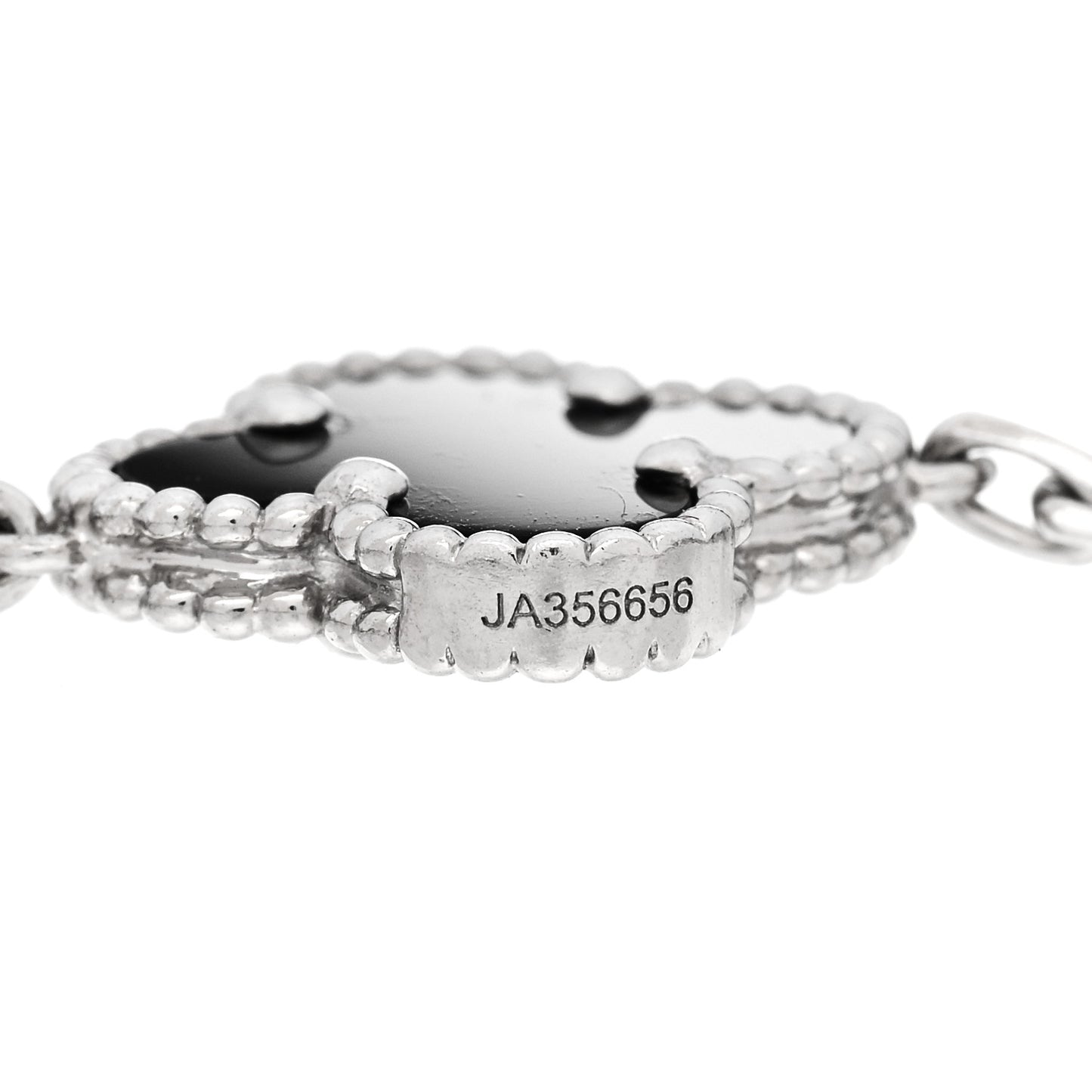 18K White Gold Diamond Black Onyx 5 Motifs Vintage Alhambra Bracelet