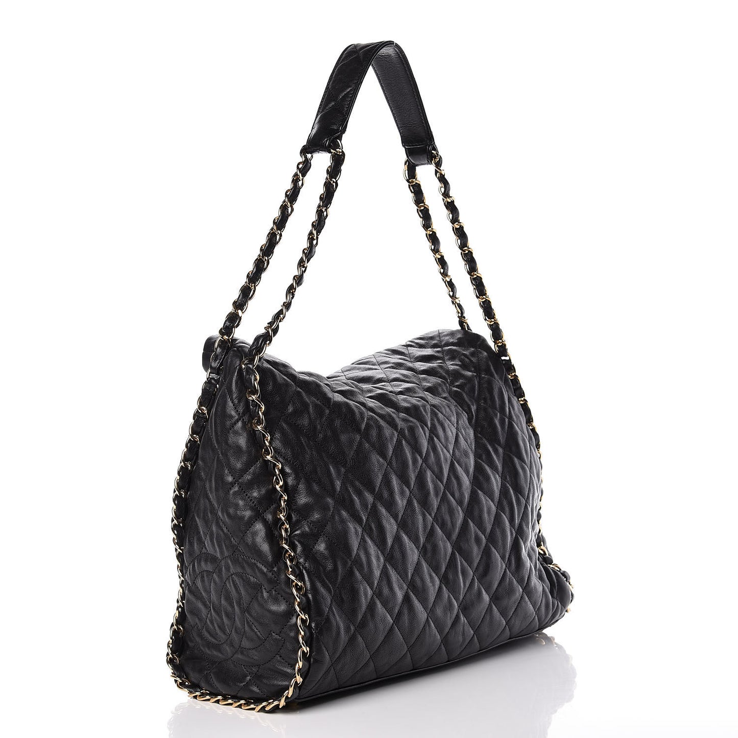 Calfskin Quilted Large Chain Me Hobo Black