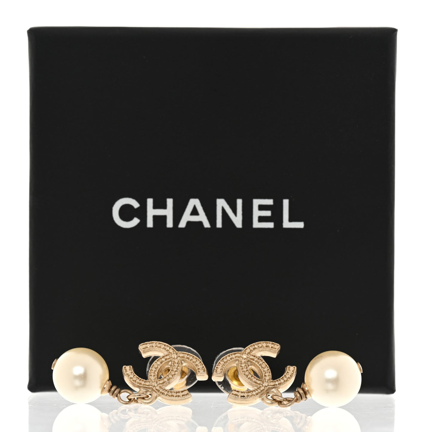 Crystal Pearl CC Drop Earrings Gold